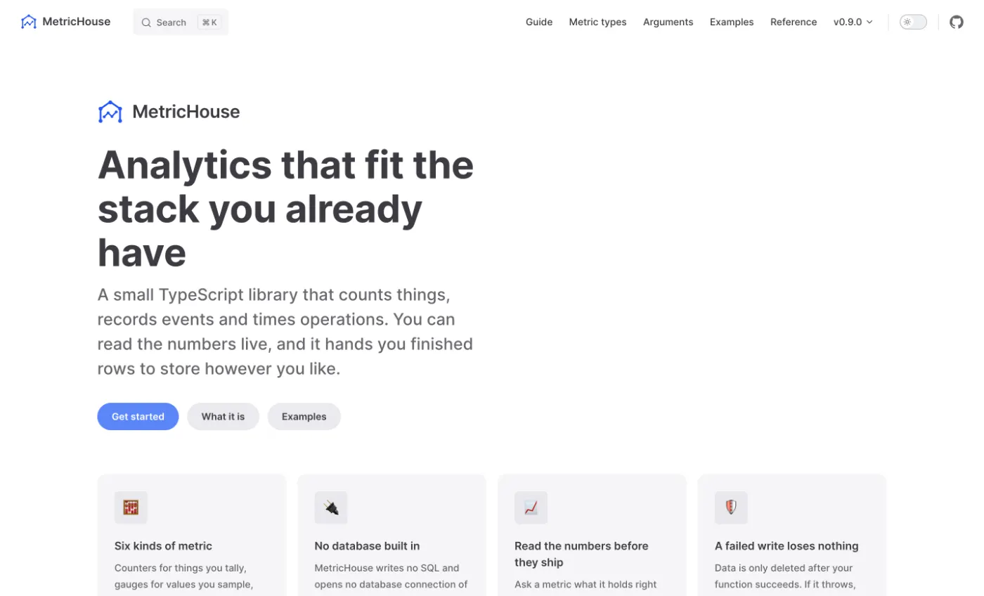 The MetricHouse documentation site home page